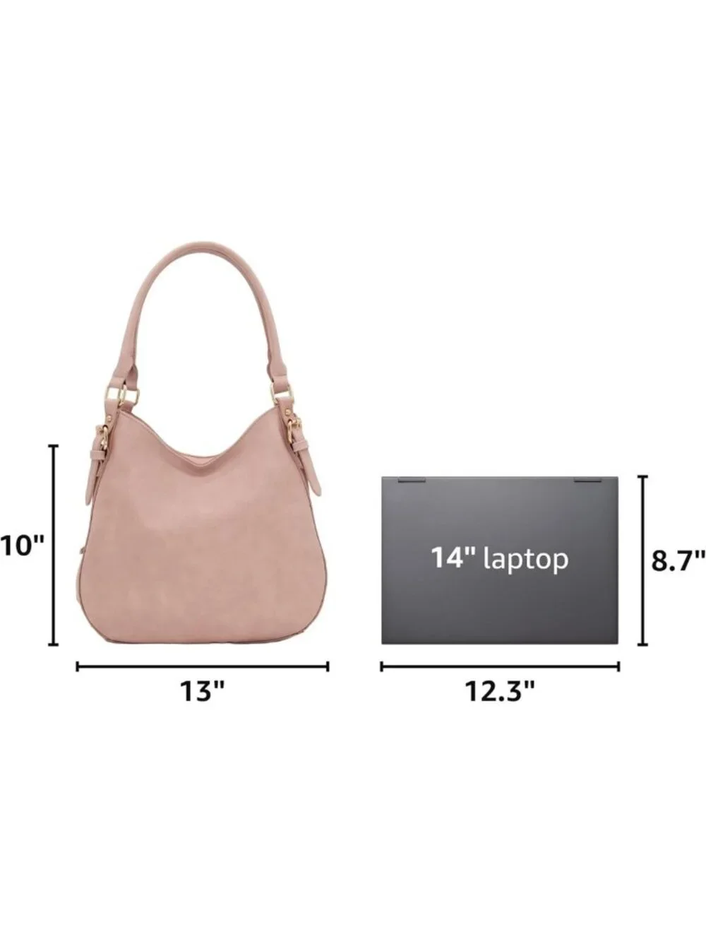 Stylish Lightweight Medium Hobo Bag - 3 Compartment Faux Leather Tote Handbag